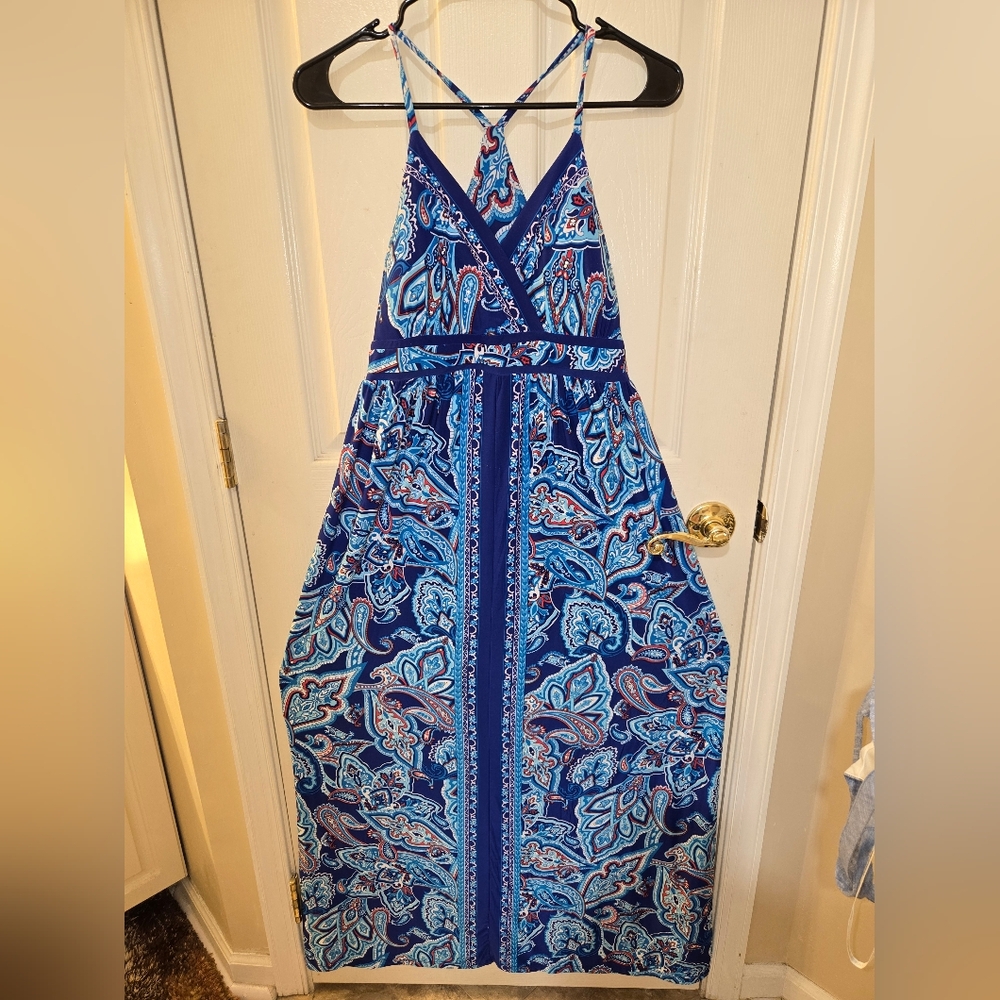 Blue Paisley Halter Maxi Dress